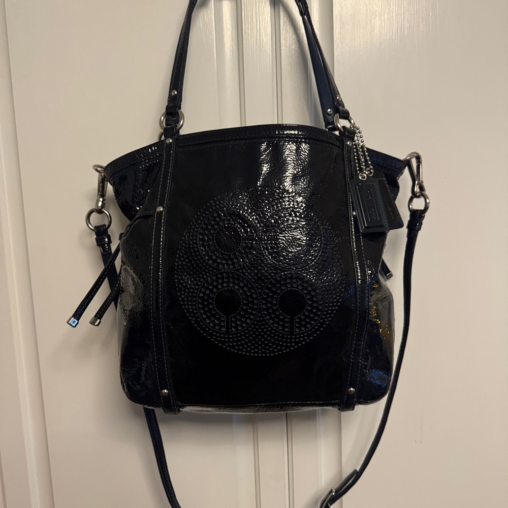 Like New Coach 🔥 Vintage Audrey Patent Leather Navy Tote Shoulder Bag - Picture 3 of 14